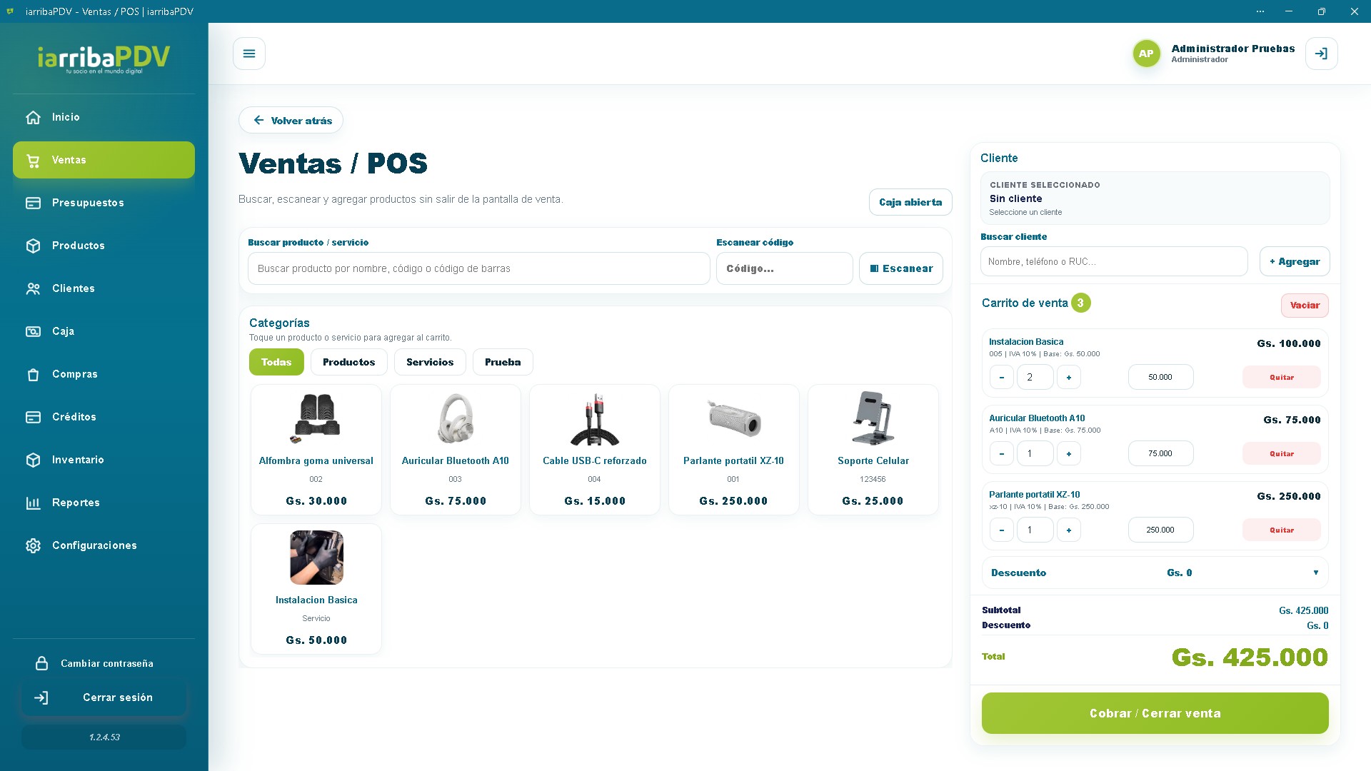 Pantalla de ventas en iarribaPDV